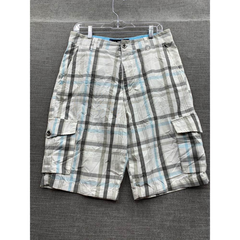Billabong Design Works Cargo Shorts Men 32 Multi Plaid Mid Rise Flap Pockets Y2k